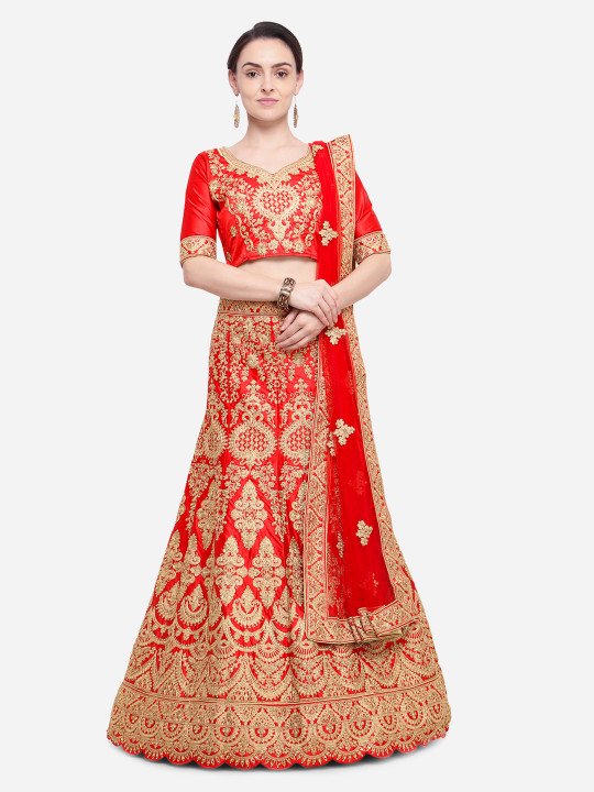 Red Golden Coloured Embroidered Lehenga Unstitched Blouse With Dupatta Buy Online In Andorra At Andorra Desertcart Com Productid 137266338 Sparkly golden glam gold color lehenga designs bridal croptop lehenga designs. desertcart