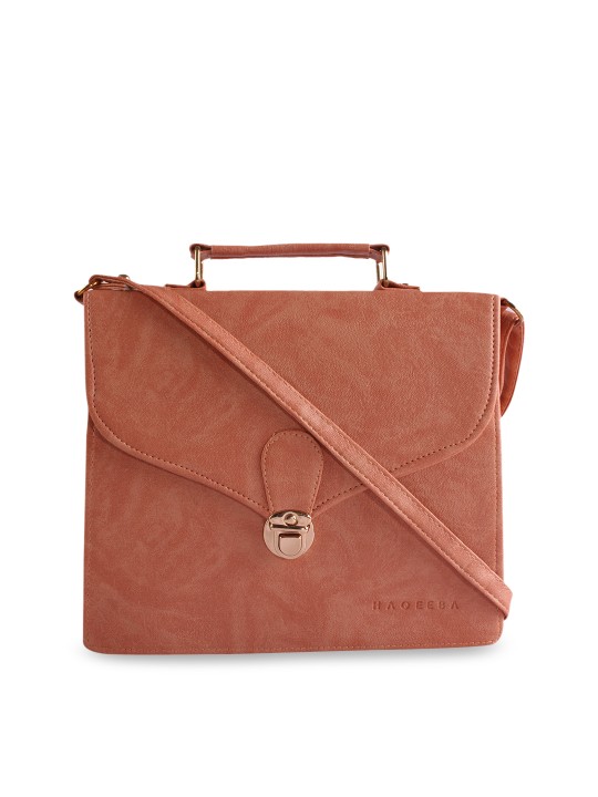 Peach-Coloured Textured Sling Bag