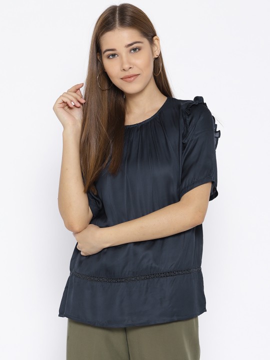 Women Navy Blue Solid Top XS