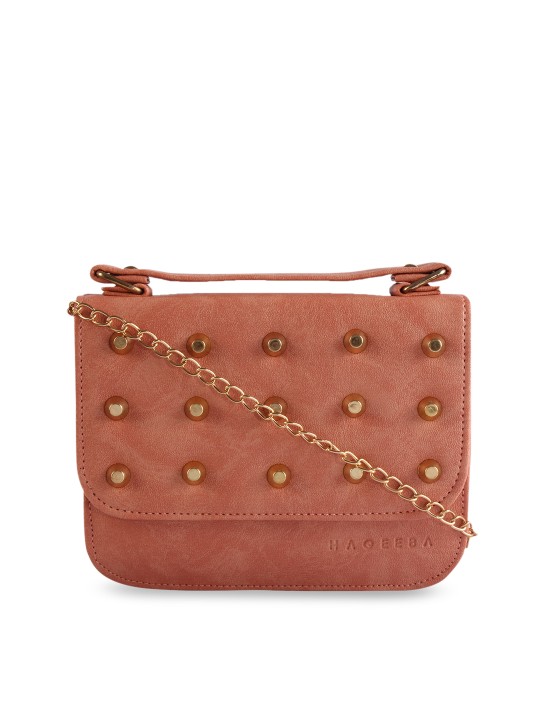 Peach-Coloured Embellished Sling Bag