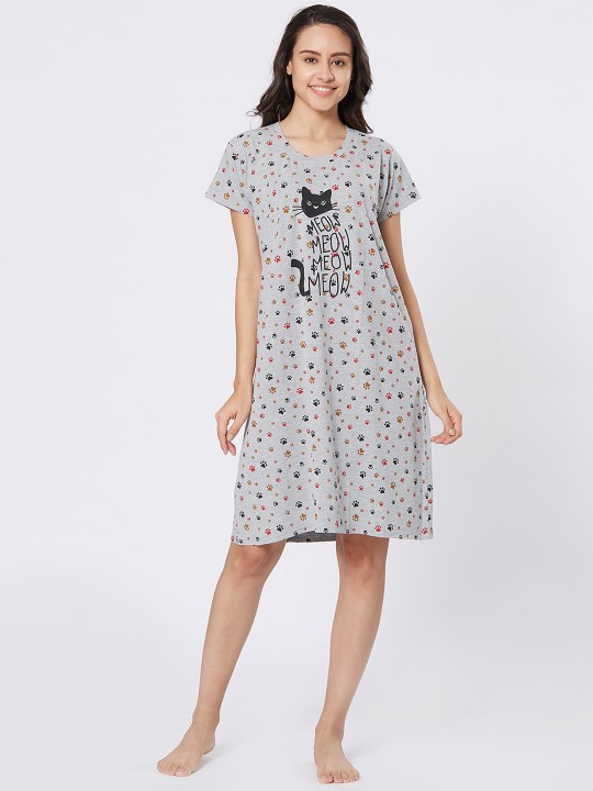 Grey Printed Nightdress VLSNSN040AGRY L