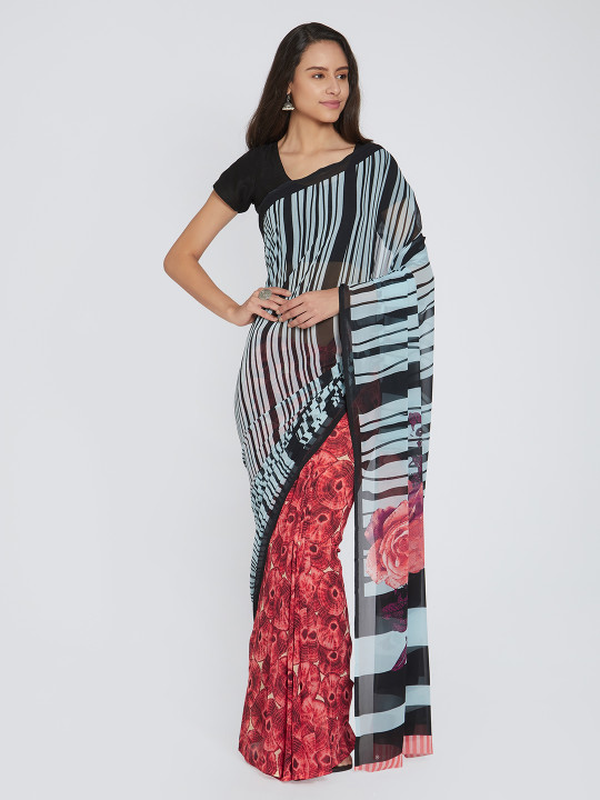 Black & Red Printed Saree