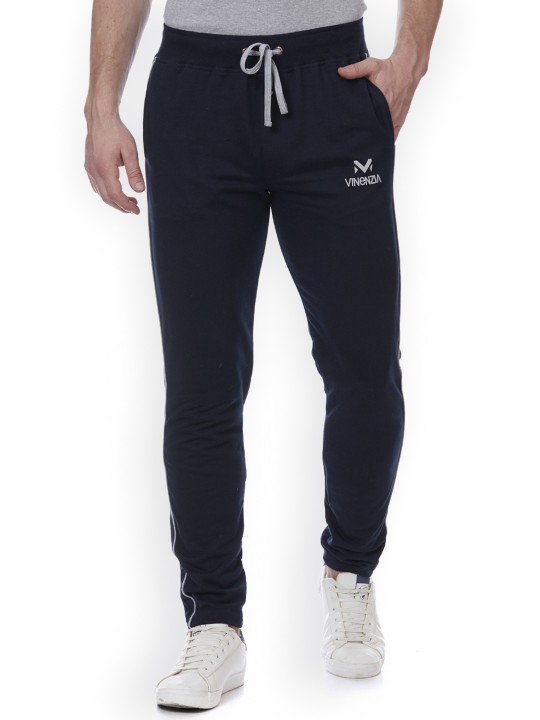 Men Navy Blue Solid Slim Fit Trackpants M