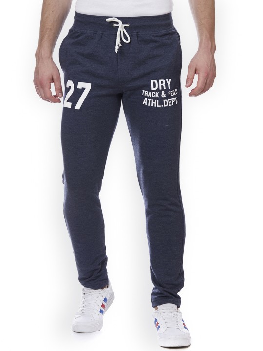 Men Blue Printed Slim Fit Trackpants M
