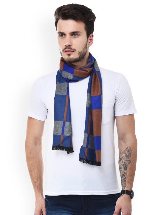 Men Blue, Grey & Brown Colourblocked Muffler