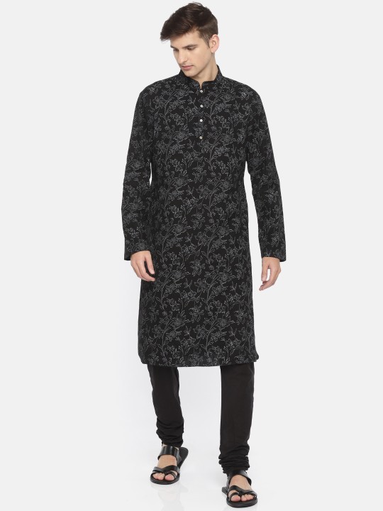 Men Black & Grey Printed Kurta with Salwar S