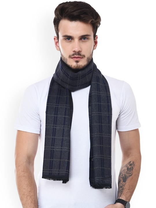 Men Grey & Blue Checked Muffler