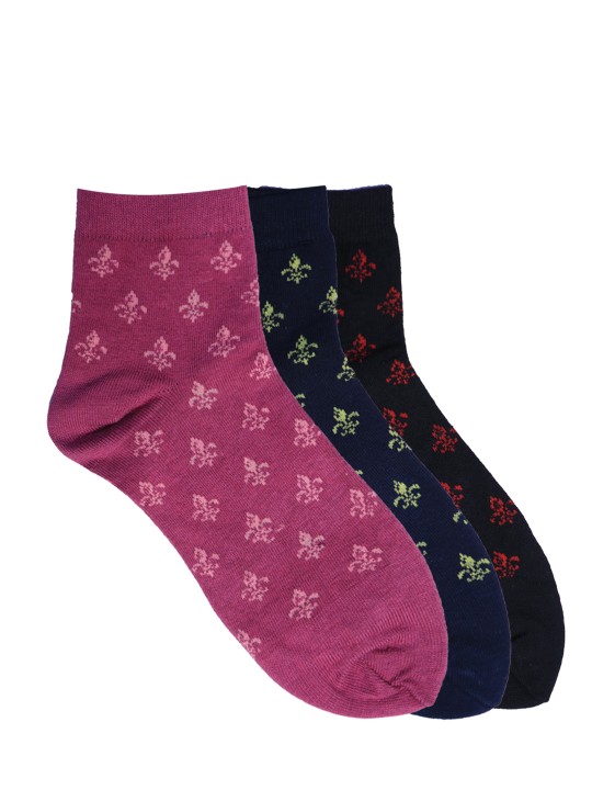 Women Pack of 3 Assorted Patterned Ankle-Length Socks