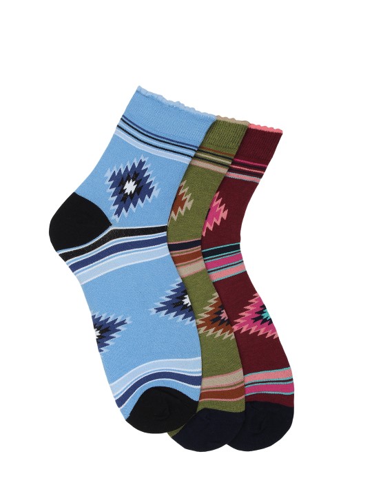 Women Pack of 3 Assorted Patterned Ankle-Length Socks