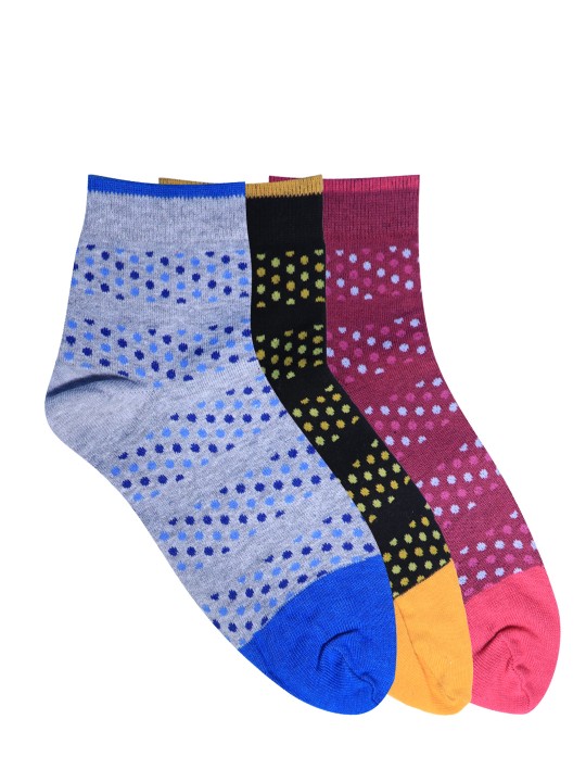 Women Pack of 3 Assorted Patterned Ankle-Length Socks