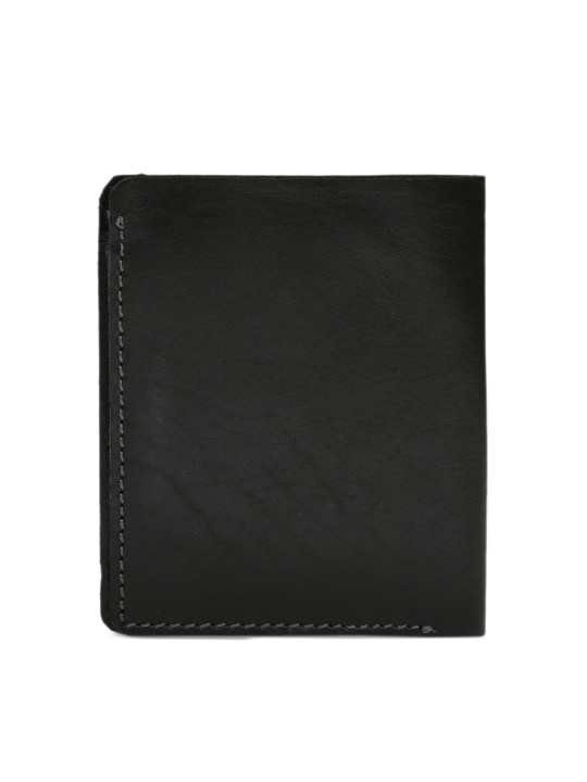 Men Black Solid Genuine Leather Two Fold Wallet