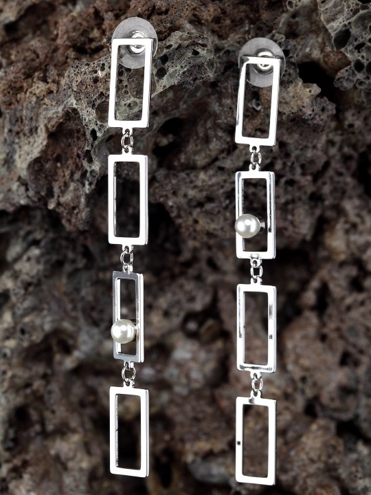Silver-Toned Geometric Drop Earrings