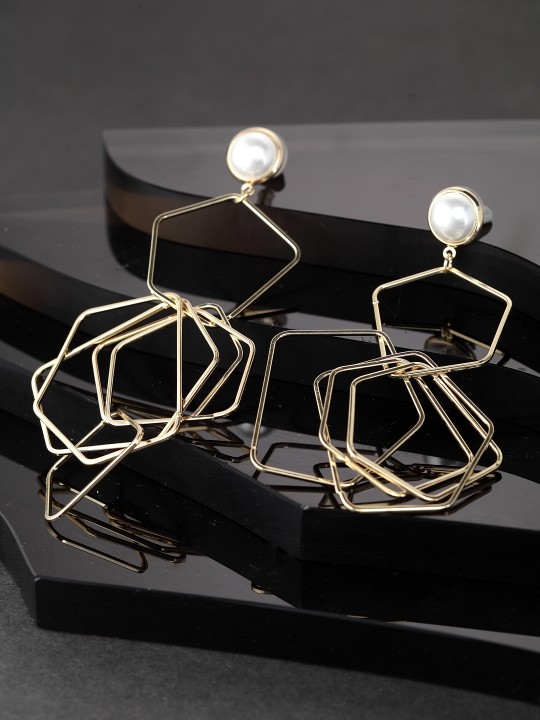 Gold-Toned Contemporary Drop Earrings