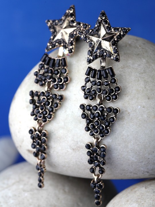 Black Floral Drop Earrings