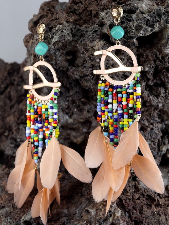 Peach-Coloured Circular Drop Earrings