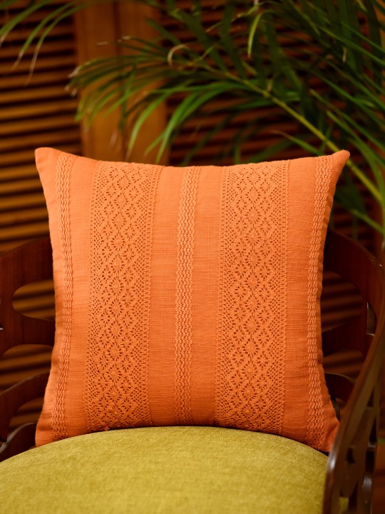 Orange Ethnic Motifs Square Cushion Cover