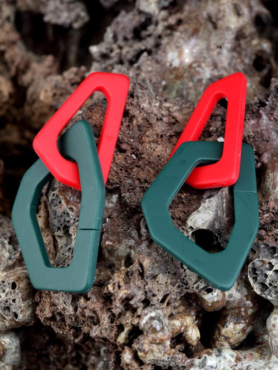 Red & Teal Green Geometric Drop Earrings