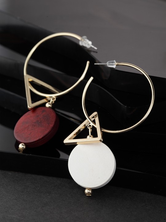 Maroon & White Circular Drop Earrings