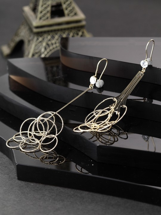 Gold-Toned & Off-White Quirky Drop Earrings