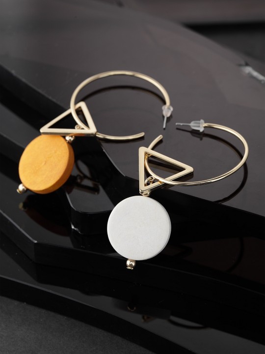 Yellow & White Circular Hoop Earrings