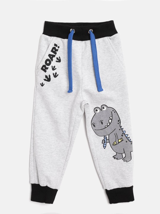 Kids Grey Melange Printed Joggers 2-3Y