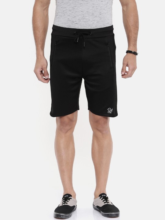 Men Black Solid Slim Fit Regular Shorts 28