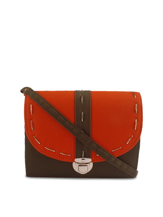 Orange & Brown Colourblocked Sling Bag