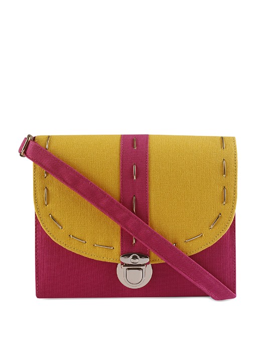 Yellow & Pink Colourblocked Sling Bag