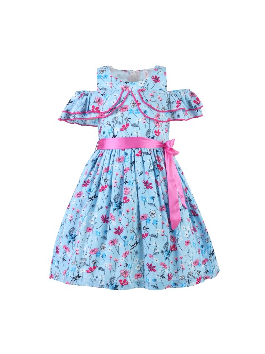 Girls Blue Printed Fit and Flare Dress 8-9Y -  598