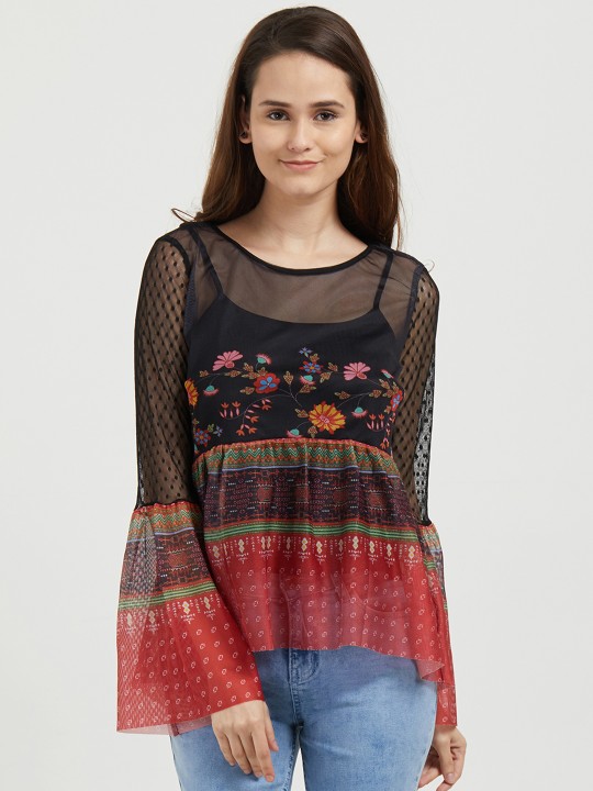 Women Black Embellished Empire Top