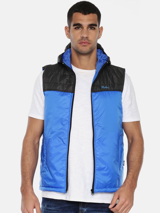 Men Black & Blue Solid Puffer Jacket M