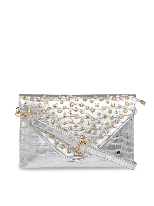 Silver-Toned Embellished Clutch