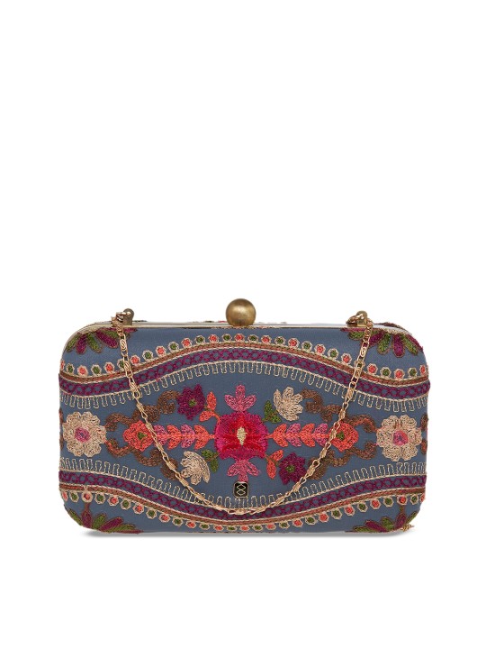 Blue Embroidered Clutch