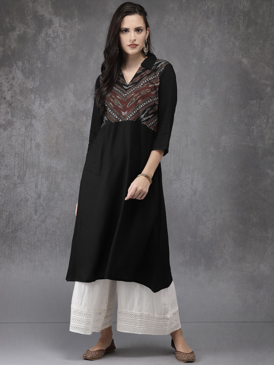 Women Black Yoke Design A Line Kurta S Desertcart INDIA