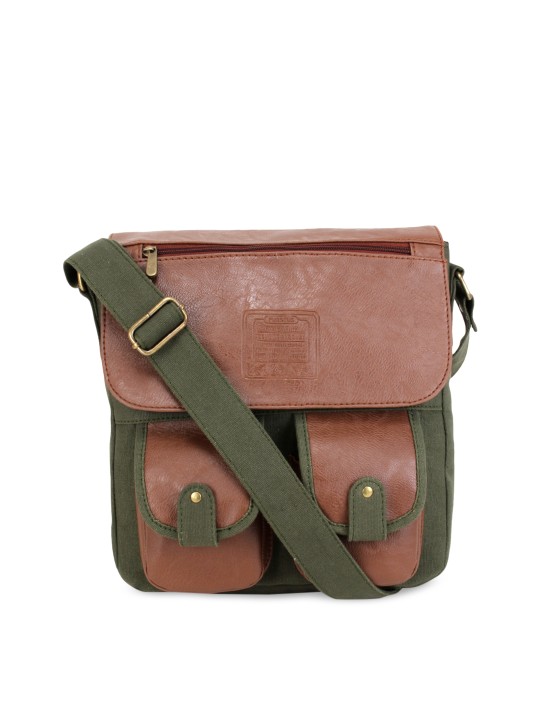 Men Green Solid Messenger Bag