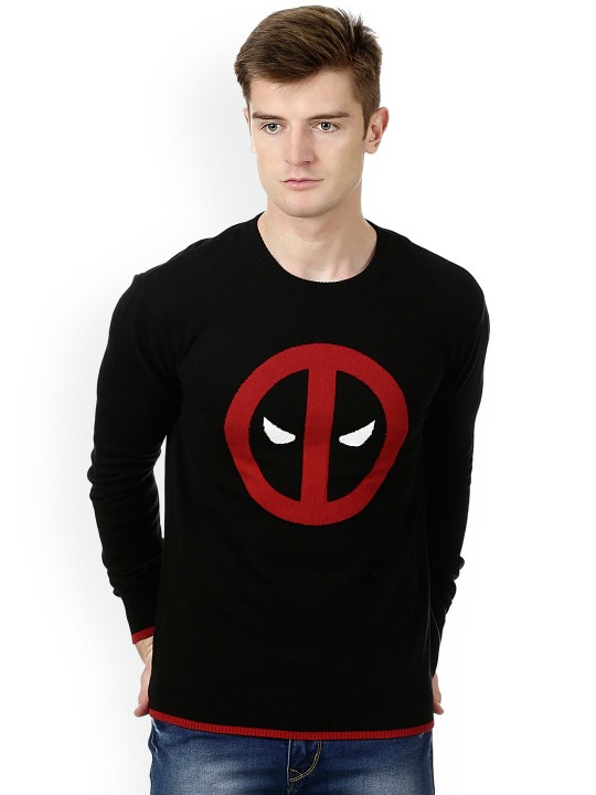 Men Black Deadpool Print Pullover S