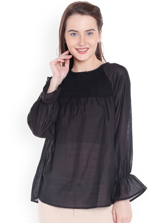 Women Black Solid Top XS