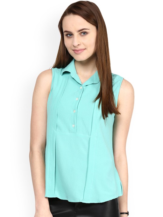 Women Turquoise Blue Solid Top M