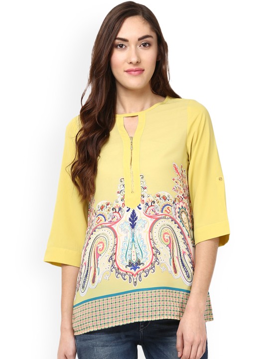 Women Yellow Printed Top XS