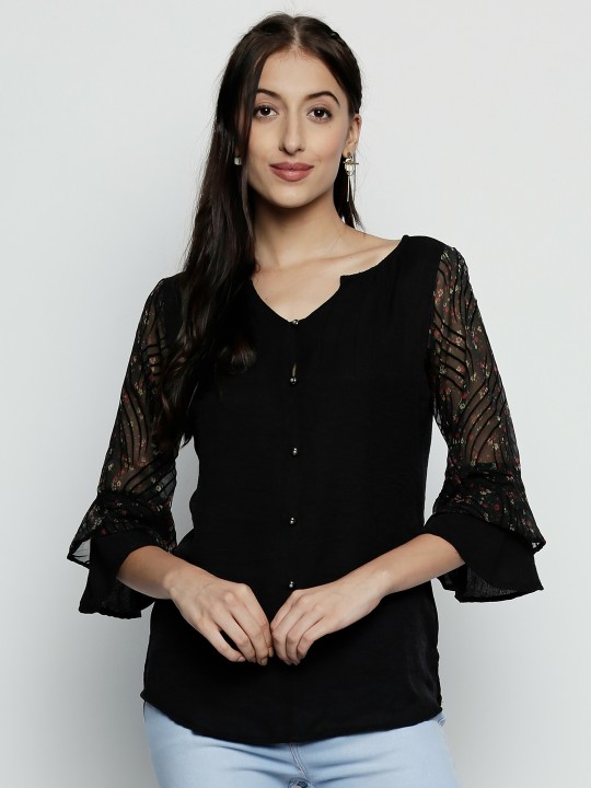 Women Black Solid Top M