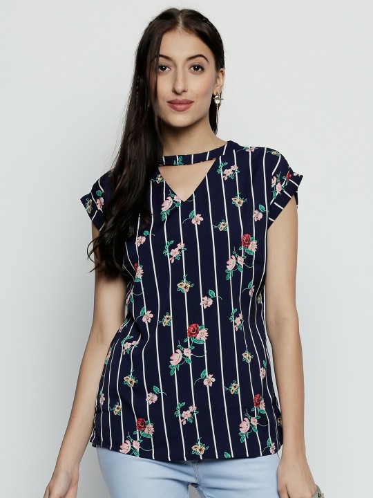 Women Navy Blue Printed Top M