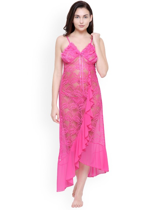 Pink Self Design Baby Doll 9013Pink