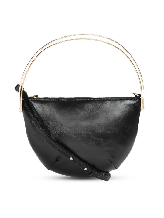 Mango black solid handheld bag with detachable sling strap deals