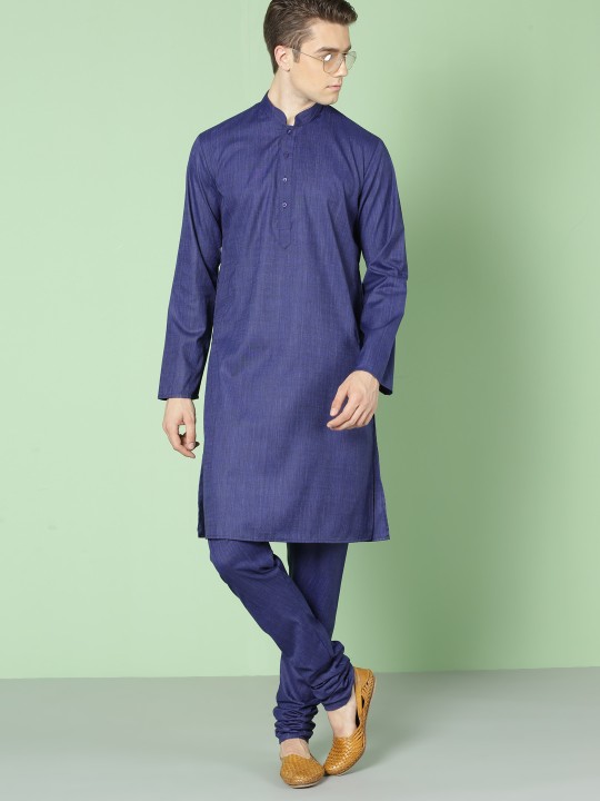 Men Blue Solid Kurta with Pyjamas S