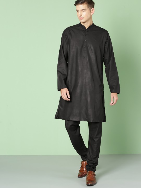 Men Black Solid Kurta with Pyjamas S
