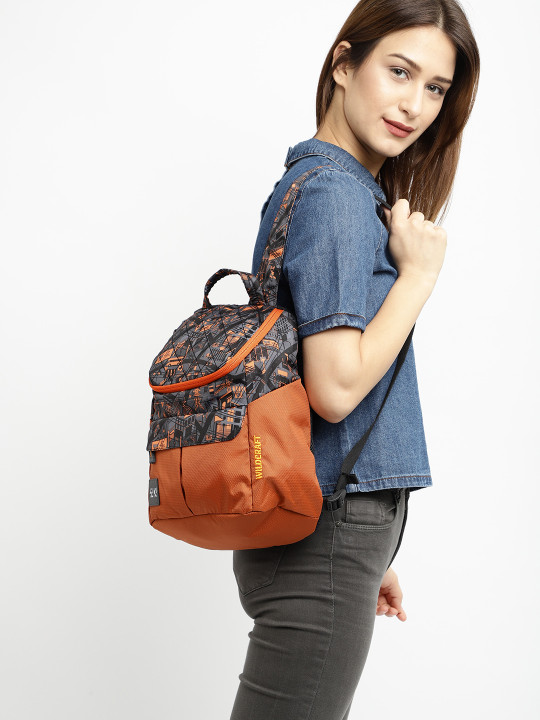 women orange graphic backpack