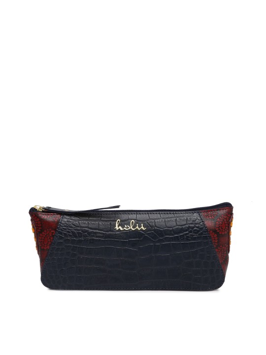 Navy Blue & Maroon Solid Clutch
