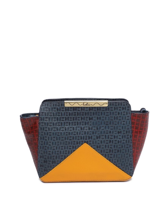 Multicoloured Textured Leather Clutch