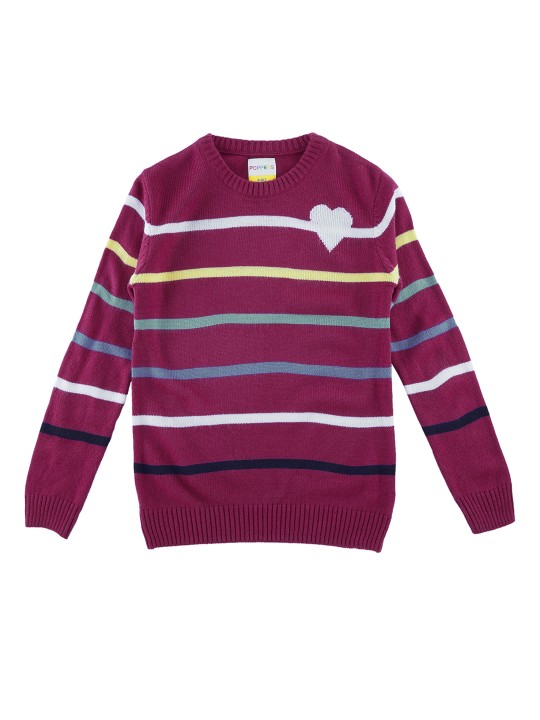 Girls Magenta Striped Pullover 7-8Y