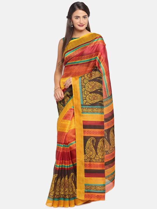 Multicoloured Printed Silk Blend Saree